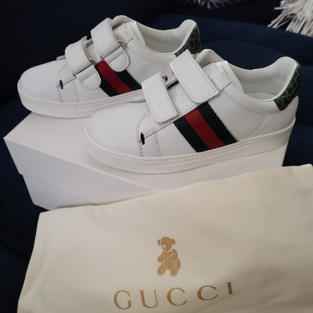 NIB Gucci Kids Ace Leather Sneakers White (Gucci Kid Sz 27/ US 10.5